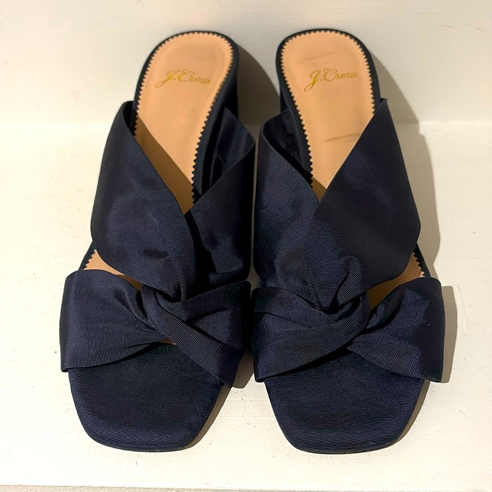 J.Crew Odette Twisted-knot Women's Sandal in faille Navy Knotted Block Heel 7.5